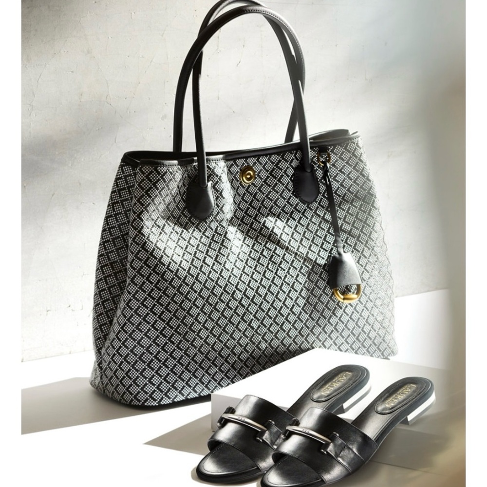 Lauren Ralph Lauren Black Millbrook Market Tote Black and White